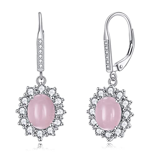 Yfn Pink Rose Quartz Earrings For Women Girls Sterling Silver Pink Crystal Drop Dangle Hypoallergenic Earrings For Sensitive Ears #TOP11