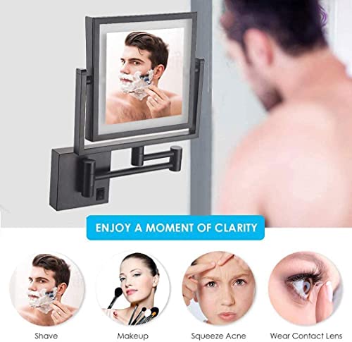 Polay Alwudi Led Makeup Vanity Mirrors, Square Double Sided Lighted Cosmetic Mirror Wall Mounted Bathroom Mirrors, Dark Installation,Black_8 Inch #TOP6