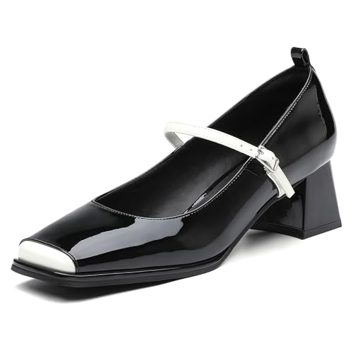 Mary Jane Shoes Low Heel Women's Pumps Shoes Square Cap Toe Adjustable Strap Pump Shoes Heels Classic Daily Office Dressy Shoes