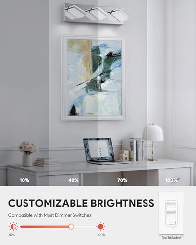 Image of VONLUCE Bathroom Vanity Light Fixture, 3-Light Modern LED Vanity Lights, 3CCT Adjustable Bathroom Light with Memory Function Rotatable Shades, 18 inch Wall Lighting Fixture Over Mirror, Chrome