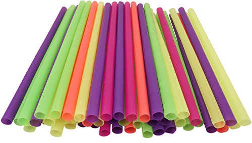 Assorted Neon 12 Inch Long Milkshake Straws - 50 Count- Extra wide