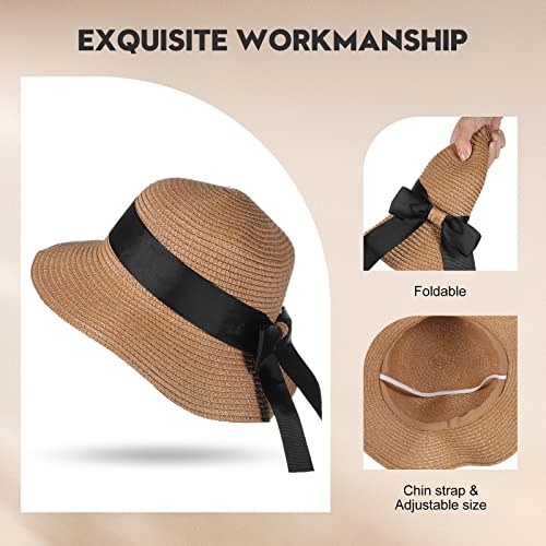 Leumoi 2 Pcs Girl Straw Hats Sun Hat Toddler Beach Hat with Bow Knot Kids Summer Straw Cap for Little Girl Kids 3 to 5 Years4