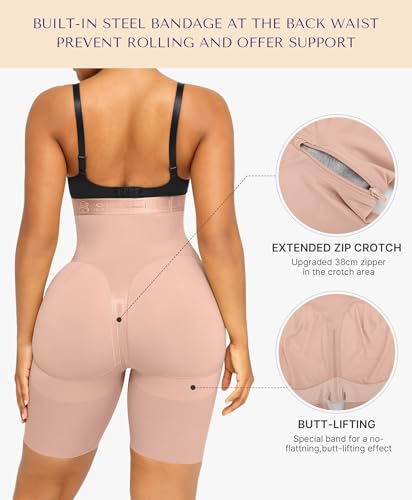 Image of SHAPELLX High Waist Butt Lifting Tummy Control Shapewear Shorts | Under dress shorts,15-inch crotch zipper, breathable stretch fabric, anti-roll support,easy bathroom access, everyday wear
