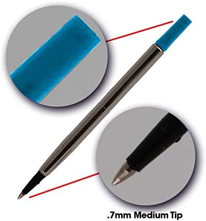 Jaymo - 6 - Blue Parker Quink Rollerball Compatible Pen Refills - Smooth Writing German Ink with .7 mm Medium Tip - #1905324 / #3022531