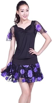 Short Sleeve Latin Dance Two Piece Set Salsa Dance Top Tango Short Skirts for Mature Women Cha Cha Dancing Outfit