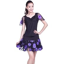Short Sleeve Latin Dance Two Piece Set Salsa Dance Top Tango Short Skirts for Mature Women Cha Cha Dancing Outfit