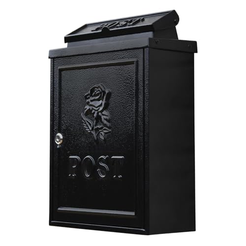 Image of "Black Rose" Wall Mounted Post Box Traditional Style Secure Mailbox for Home or Office Outdoor Use Decorative Wall Mounted Organiser Stylish Front Door Accent