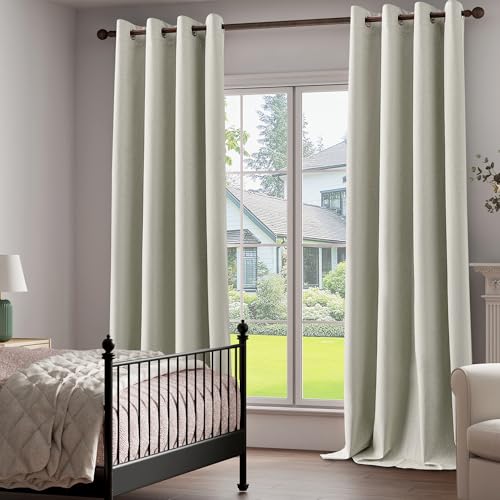 100% Blackout Linen Textured Curtains for Living Room, Bedroom, Light Weight Curtains with Grommets Top, Full Blackout Curtains Privacy Protection, Natural Linen, 52" W x 95" L, 2 Panels by OYRING - Image 2