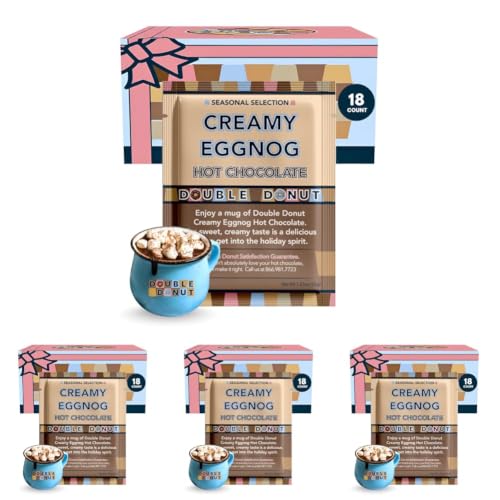 Double Donut Coffee Creamy Eggnog Hot Chocolate Mix Packets, Flavored Eggnog Hot Cocoa Mix, 18 Count (Pack of 4)