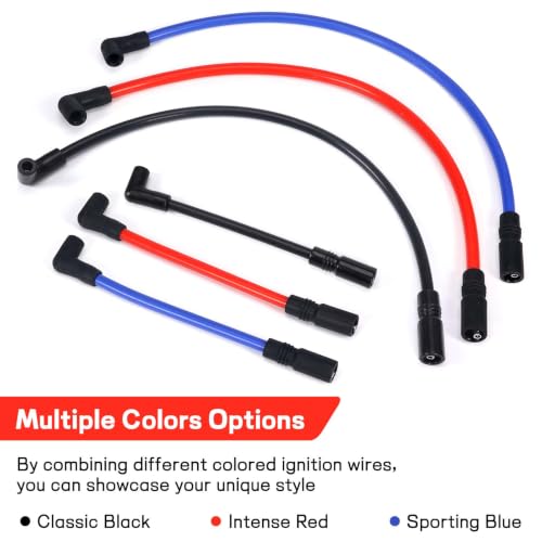 Image of 10.4mm Spark Plug Wires for Harley Dyna 00-17 Softail 99-17, Red | For Super Glide /Wide Glide /Low Rider & Springer /Slim /Deluxe /Deuce, Heat & Wear Resistant, Copper Core, Silicone Casing