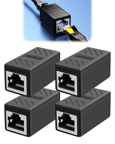 Cncedi RJ45 Coupler, 4 Pcs Black Ethernet Connector Female to Female, Cat7 Cat6 Cat5e Network Through Connector, Cable Adapter to Connect Two Short Network Cables