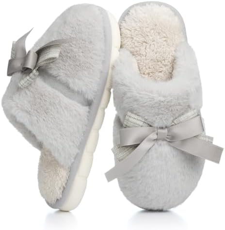 Cute Women's Memory Foam House Slippers - Fuzzy Plush Faux Fur Sl...