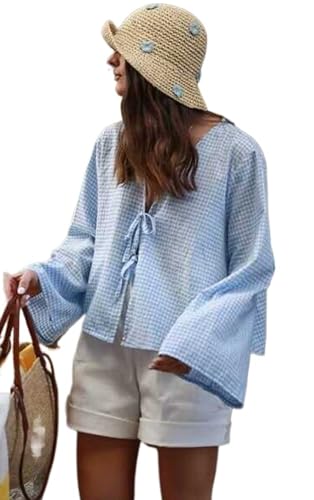 Tie Front Top Coquette Bow Linen Shirt Going Out Summe White Y2k