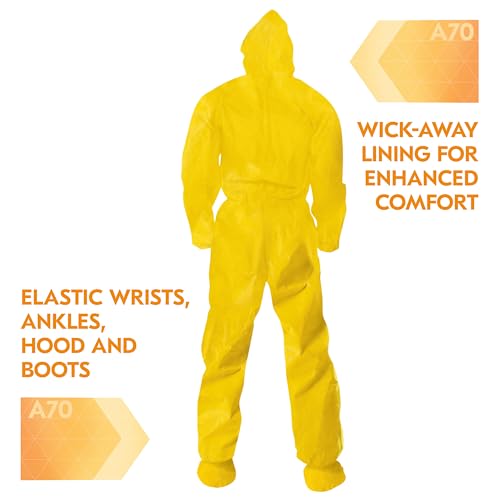 Image of KleenGuard A70 Chemical Spray Protection Coveralls (00685) Suit, Hooded, Booted, Zip Front, Elastic Wrists, Size 2XL, Yellow, (Qty 12)