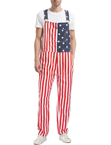 Yxluoky Men's American Flag Bib Overalls With Zipper Denim Romper Adjustable Straps Usa Onesie 4Th Of July Jumpsuit #TOP10