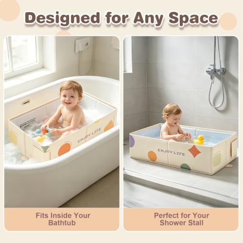 Image of Toddler Bath Tub for Shower, Foldable Baby Bathtub, Portable Kids Bathtub & Collapsible Bathtub for Toddlers 1-8, Infant Newborn, Travel Baby Bath, Banera para Bebe, White Dot