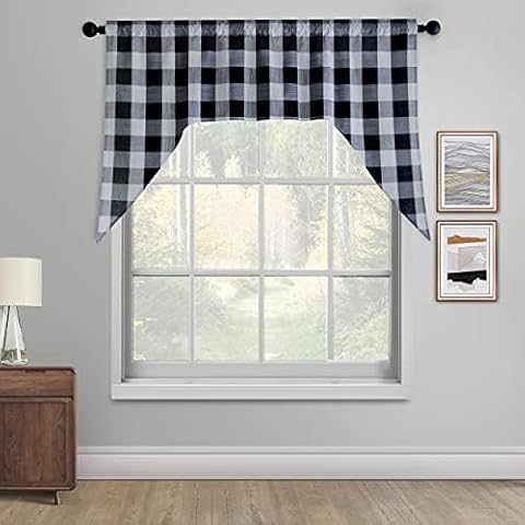 Creativesfun Swags for Kitchen Window Curtain Valance Buffalo Check Swag Classic Country Farmhouse Window Curtain (Swag 54 X36 -Inch, Black & White) Cover