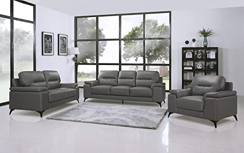 Lexicon Danica Top Grain Leather 3-Piece Living Room Sofa Set, Dark Gray