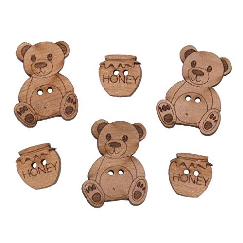 Groves Small Novelty Wooden Craft Buttons Pack of 6 - Teddy Bears and honey