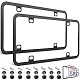 AUJEN Stainless Steel License Plate Frames 2 Packs, Metal License Plate Frames with Side-Opening...