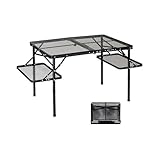 NJDQFA Mesa Playa Plegable con Placa De Rejilla De Metal,Mesas Plegables Portatiles para Jardín Balcón Patio Exterior,Mesa Plegable Camping Altura Ajustable