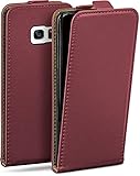moex Flip Hülle für Samsung Galaxy S7 Hülle klappbar mit 360 Grad Schutz, Handyhülle mit Bildschirmschutz, PU Leder Handytasche Lederhülle, Flip Hülle Cover Klapphülle, Weinrot