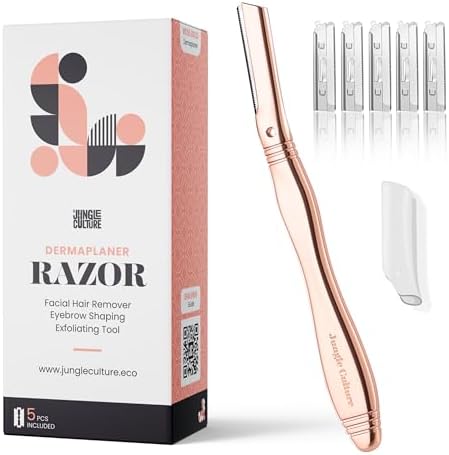 JUNGLE CULTURE® Rose Gold Dermaplaning Tool with 5 Blades • Precision Dermaplane Razor for Women • Face Razors • Eyebrow Shaping, Exfoliation & Hair Removal • Microblade Razors for Radiant Skin