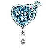 ANDGING Scrub Life Nurse Badge Reel Glitter Purple Heart Badge Reels Retractable for Nurses Badge Cl