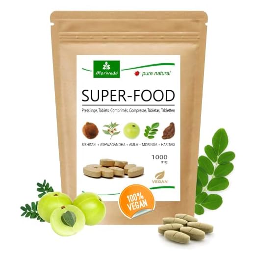 MoriVeda® Superfood Tabletter 1000 mg | Moringa + Ashwagandha + Triphala-blandning | Näringsämnesleverantör i upp till två månader 120 tabletter