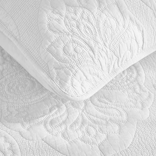 Brandream White Quilt Set Cotton Twin Size Farmhouse Comforter Set Vintage Paisley Matelasse Bedspread Coverlet Set(White Paisley) #TOP5
