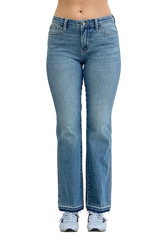 Judy Blue Womens Jeans - Mid Rise Slim Bootcut Tummy Control Release Hem (9, Medium Blue)