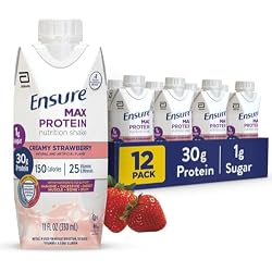 1 of Ensure Max Protein Shake | Creamy Strawberry | Ready to Drink | 30g Protein for Muscle Health | 1g Sugar, 4g Fiber | 11 fl oz Bottle, 12 Pack