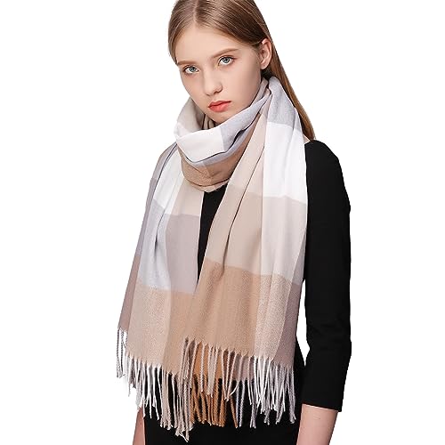 RIIQIICHY Plaid Scarfs for Women Fall Winter Scarves Pashmina Shawls and Wraps for Evening Dresses Plaid Scarf-3