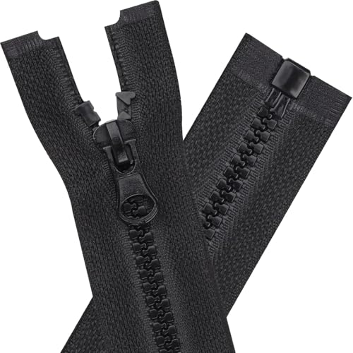 DOITEM Lot de 5 fermetures éclair en plastique - Dents de 5 mm - Taille moyenne - Séparables - Pour vestes (noir, 45 cm)