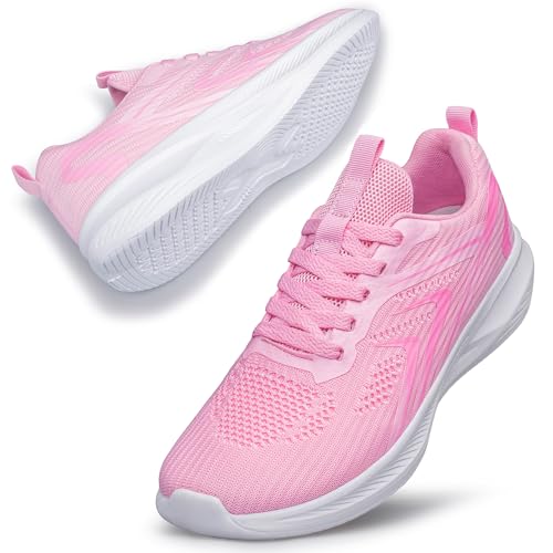 BRCHMUN Womens Walking Shoes Wide Width Comfort Lightweight Breathable Tennis Shoe Wide Toe Box Non-Slip Casual Fashion Running Sneakers Pink Size 8.5