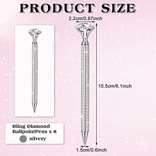 Jeyiour 8 Pcs Diamond Pens Bling Metal Crystal Ballpoint Pens Black Ink Rhinestone Pen Cute Pens For Women For Wedding Bridal Shower Office Meeting Birthday Supplies Women Gifts, 0.7Mm (Silver) #TOP1