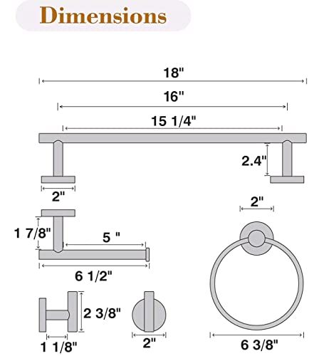 Ushower Bathroom Hardware Set, Includes 18-Inch Bath Towel Bar, Durable 304 Stainless Steel, Brushed Gold, 4-Piece #TOP5