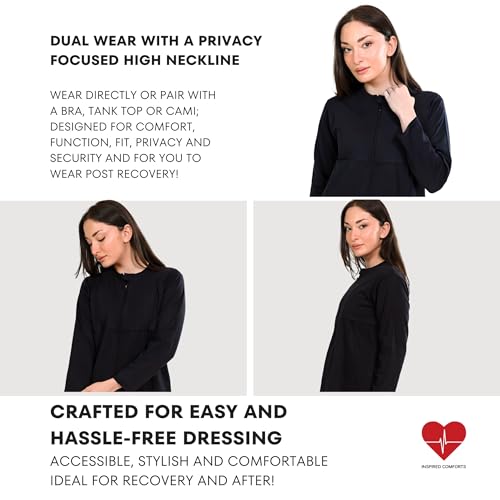 Inspired Comforts Women's Mastectomy Recovery Full Sleeves Front Open Zip Up Shirt with Drain Pockets3