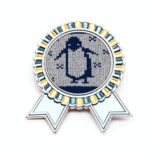 Broche en tricot pingouin chic et son motif d'illusion nordique sur métal pour vos manteaux