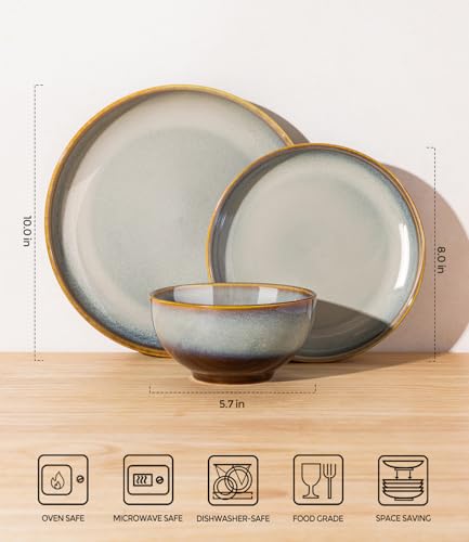 Image of TheTerra Ceramic Dinnerware Set for 4, 12-Piece Plates and Bowls Set
