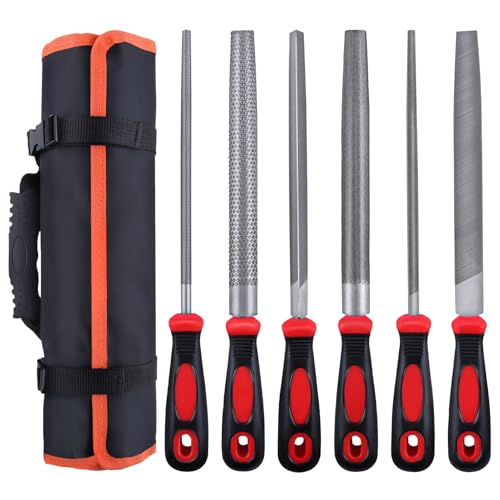 GOLD DEER Lot de 6 limes en métal de 20,3 cm pour acier, comprend 5 râpes, 1 lime à bois, limes en acier au carbone T12 avec poignée en caoutchouc pour le travail du métal et du bois