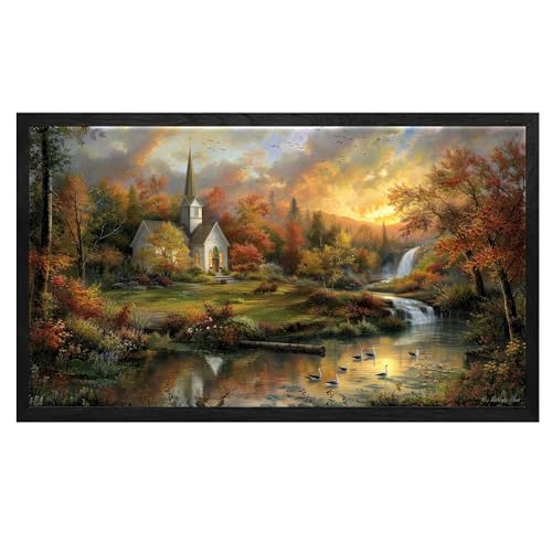 BOHU ARTS Sunset On Lane Canvas Art Vintage Landscape Wall Art[Black Floating Frame Added]