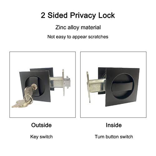 HOCONNIE Keyed Pocket Door Lock Privacy Pocket Door Handle with Key Square Sliding Door Lock Invisible Recessed Door Handle 66mm Black - Image 3
