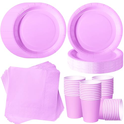 ZblPyro Set Stoviglie per Feste Lilla (40 Ospiti), con 40 Piatti carta Rotondi 18cm, Bicchieri di carta, Tovaglioli, Per Feste Familiari e Comunione