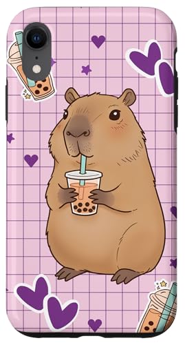 Cute Kawaii Capybara Boba Tea Anime Coque pour iPhone XR