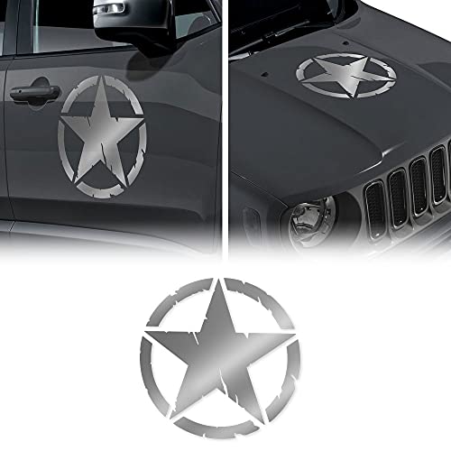 4R Quattroerre.it 2 x 17113 Army Star Stickers for Jeep Renegade Car Bonnet Front Door Diameter 33 cm Silver