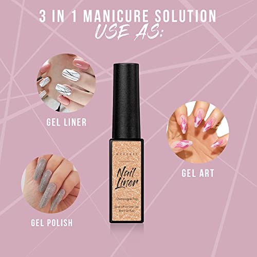 Makartt 3Pcs Nail Art Liner Brush Acrylic Nail Brush Gel Nail Painting Brush Nail Art Design Pen Set Bundle Nail Liner Gel Polish Set 6 Glitter Colors Nails Liner Gel Paint Soak Off Uv Liner Gel #TOP6