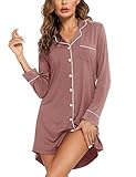 Estilos: exquisitos ribetes y bolsillo en el pecho, cuello abatible, parte superior de pijama con botón frontal completo, dobladillo curvado y cierre de botón. Camisones de ajuste holgado con botones completos. Se adapta fácilmente a cualquier forma de cuerpo.