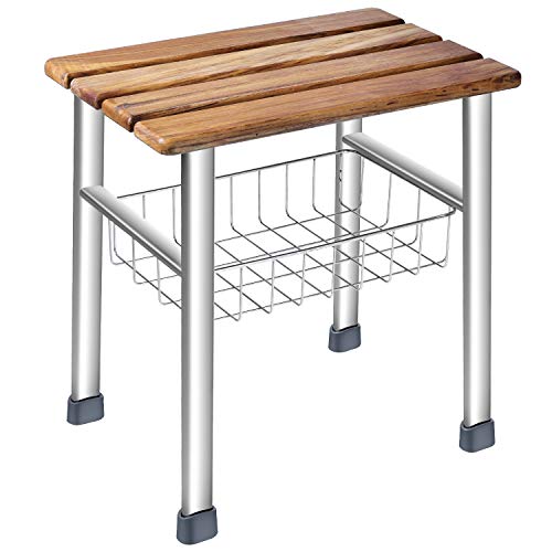 Teak and Stainless Steel Shower Seat Organizer Without Handles - Deluxe Edition