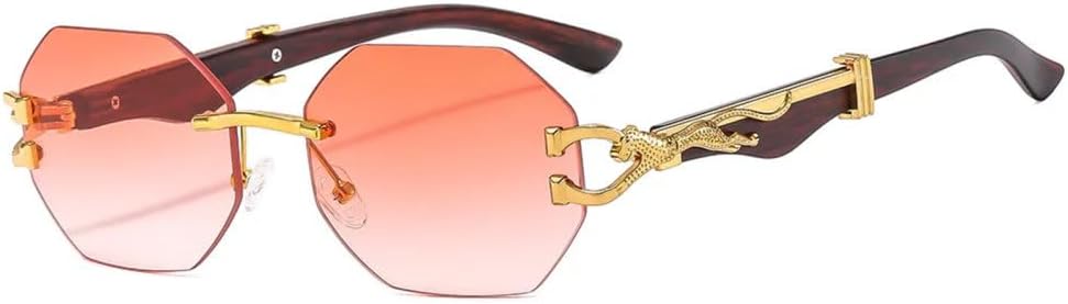 Rimless Gold Leopard Octagon Sunglasses Women For Men Luxury Vintage Sun Glasses Popular Punk Outdoor Eyeglasses